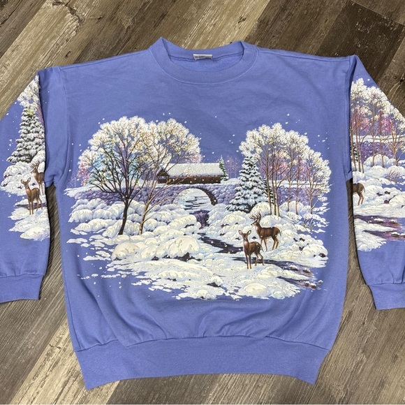 Fruit of the Loom Sweaters - VINTAGE Grandma Crewneck Sweatshirt winter scene Lifestyles one size